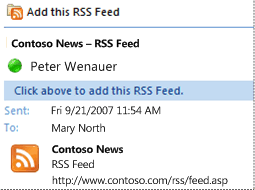 Add an RSS feed in the Reading Pane from a sharing invitation e-mail message