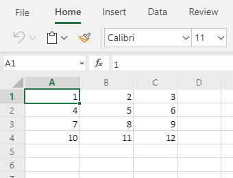 Excel data not formatted as a table
