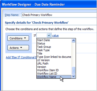 Second page of Workflow Designer with condition details