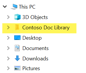 In File Explorer, the mapped library appears as folder entry under This PC.