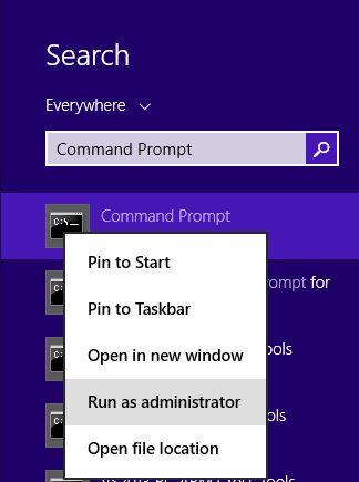 Command Prompt - Run as administrator (Windows 8 and 8.1)