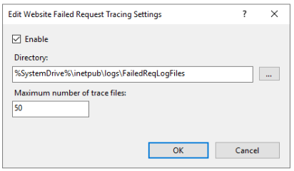 Screenshot of Edit screen for Failed Request Tracing action..