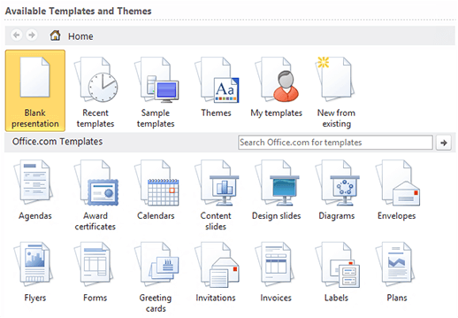 Selecting templates from online or desktop