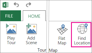 Find Location button on the Power Map Home tab