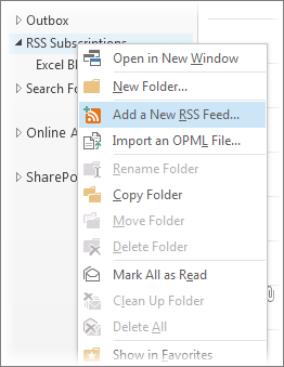 How do I read rss enters in Outlook