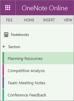 Sample OneNote sections