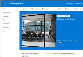 Image of the Training course team site template