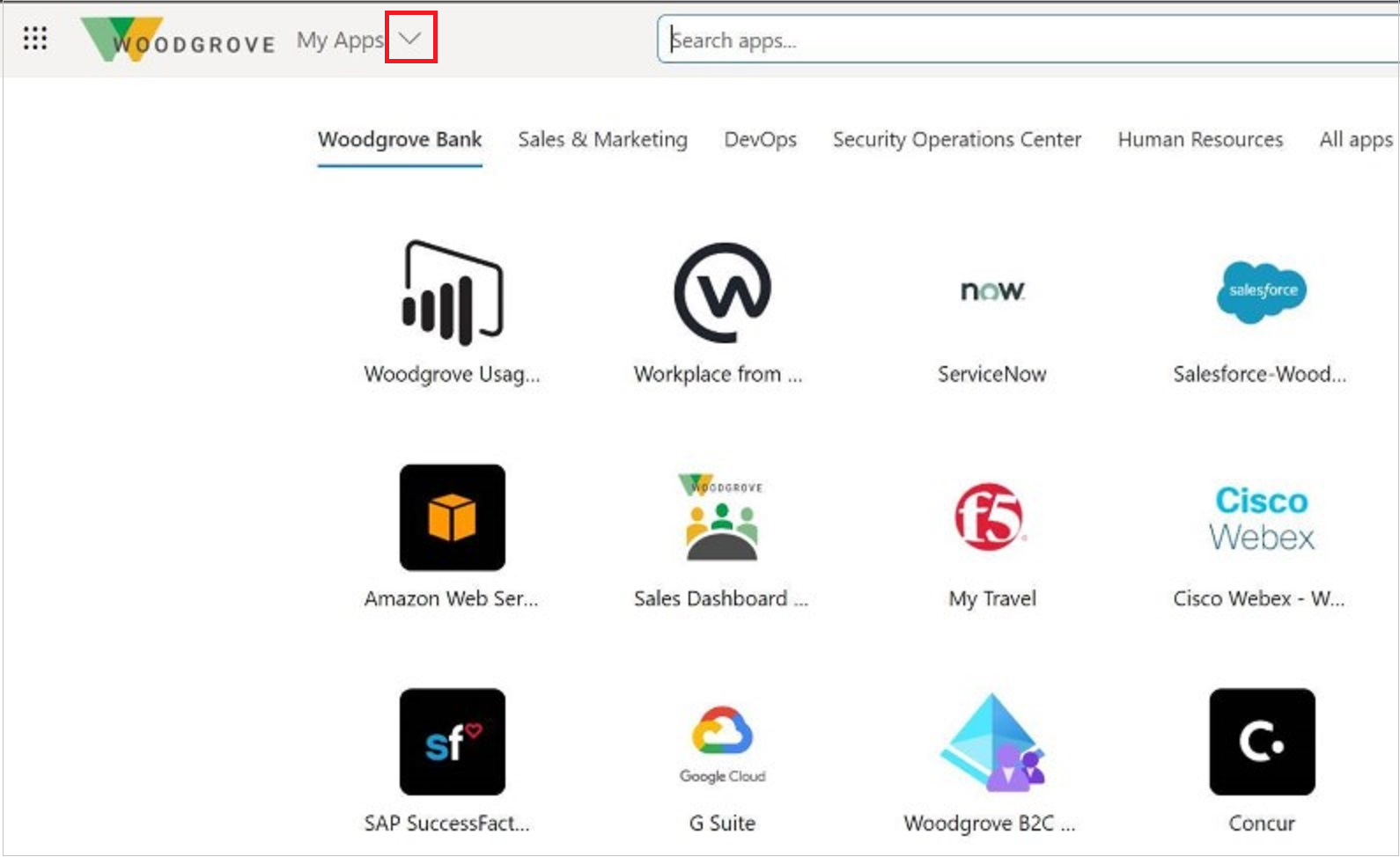Apps page in the My Apps portal
