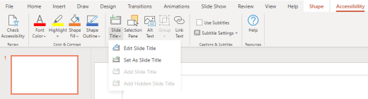 Accessibility ribbon in PowerPoint for the web.