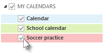 Calendars with check boxes listed in the Folder Pane