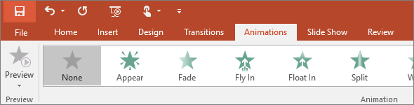 Shows animations tab in the ribbon in PowerPoint