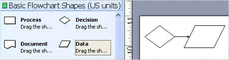 The Decision shape is connected to the Data shape with an arrow pointing toward the Data shape.