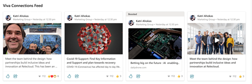 Screenshot showing how boosted news appears in the Viva Connections feed.