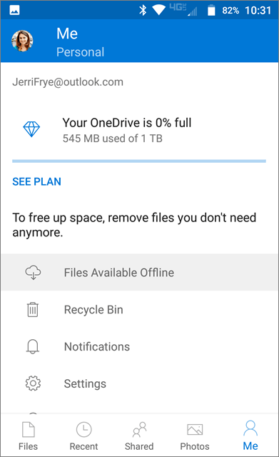 onedrive android download folder