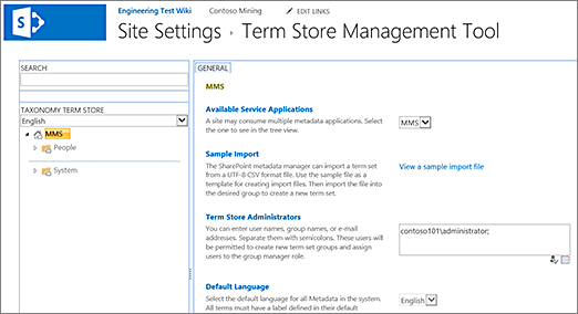 The Term Store Management Tool dialog box.