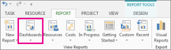 Dashboards button on the Report tab