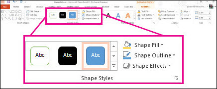 Shape Styles commands on the ribbon