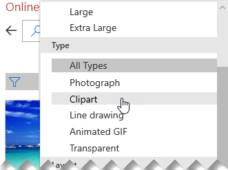 Use the Type filter to narrow your choices to clip art only