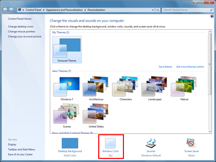 appearance and personalization windows 7 starter