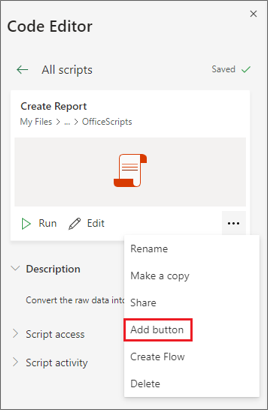 Adding an Office Script Run button