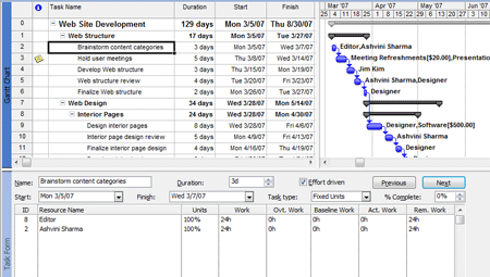 task entry view to see resource and assignment availability