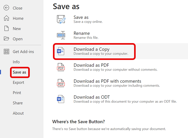 OneDrive SaveAs Download
