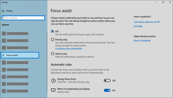 slack desktop app says focus assist on even when it is off
