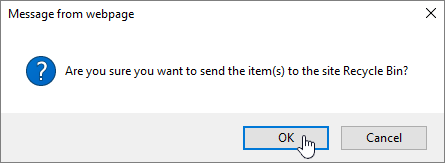 Delete item dialog confirmation with delete highlighted