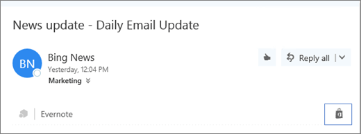 Screenshot of an excerpt from the top portion of an email message with the Store icon highlighted. Clicking the icon opens the Add-ins for Outlook window, where you can browse for and install add-ins.