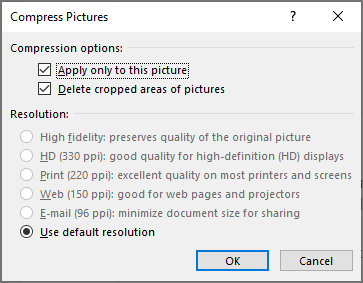 Compress Pictures options