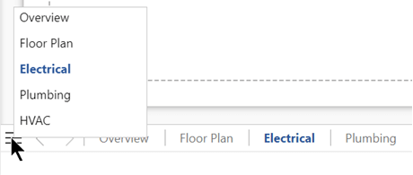 Select the page-list button to see and select from a complete list of pages in the current drawing file.