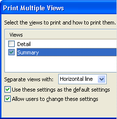 Part of the Print Multiple Views dialog box