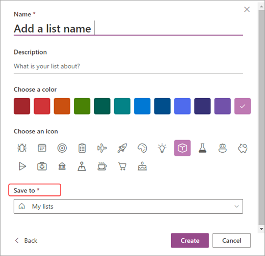 Screenshot of the options to customize your lists in SharePoint.