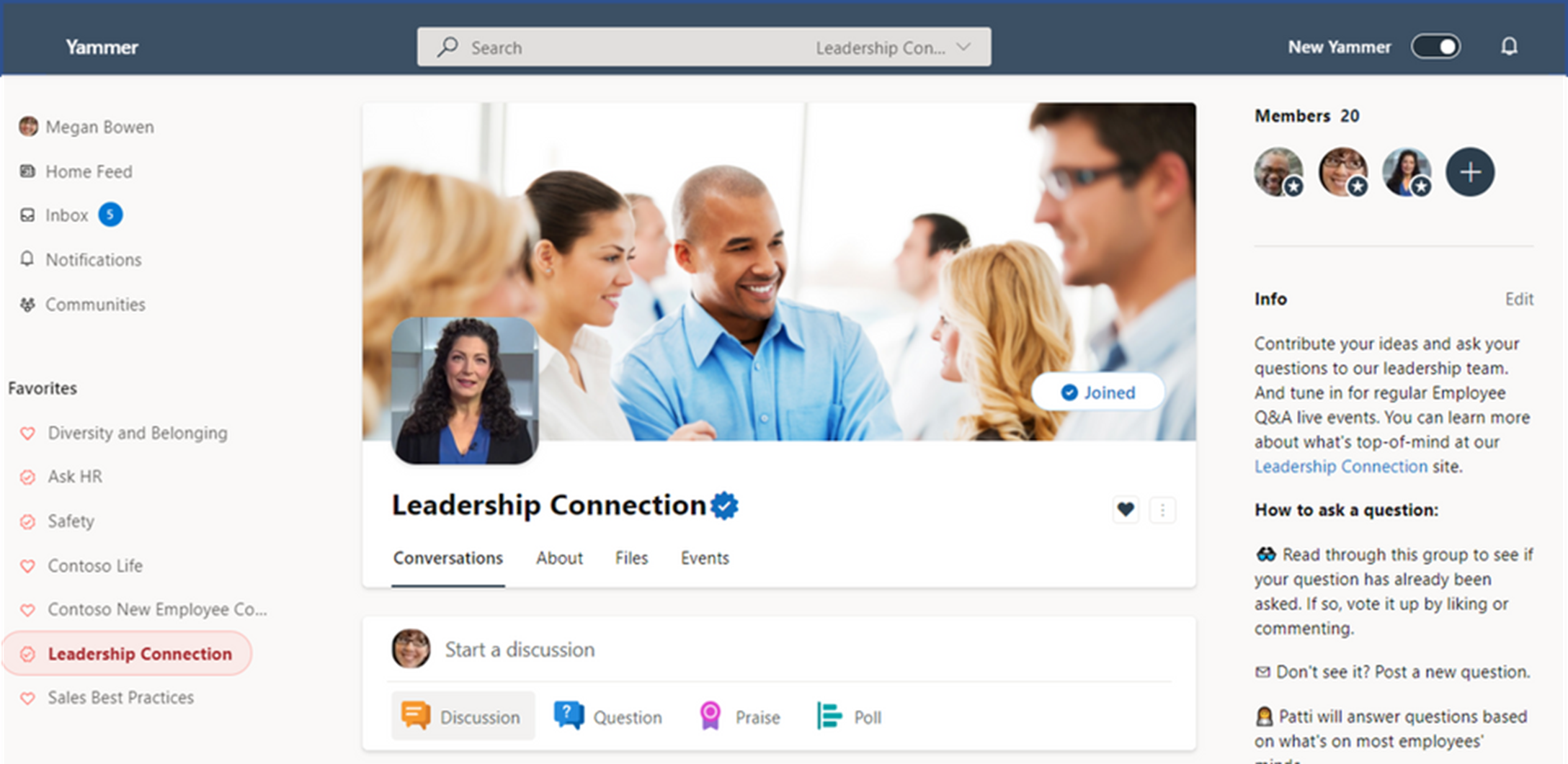 Image of Yammer showing a community with a badge marking it as official