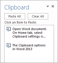 The Clipboard with several items