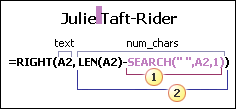 Formula for extracting the full last name of Example 11: Julie Taft-Rider