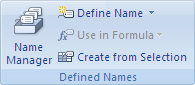 The Defined Names group on the Formulas tab