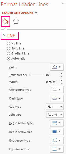 Line icon on the Format Leader Line Options pane