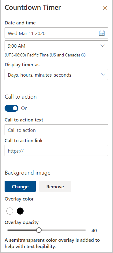 Countdown timer settings