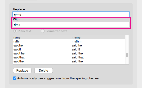 AutoCorrect spelling, and insert text and symbols in Word for Mac