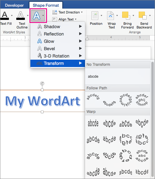 Change The Shape Of WordArt Office Support