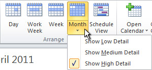 Change month calendar view detail options