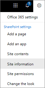 Settings menu with Site information selected