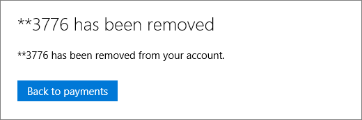 The confirmation page after a bank account is removed.