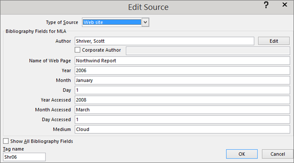 Edit Source dialog box