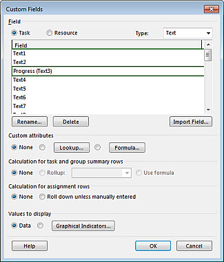 Custom fields dialog box image