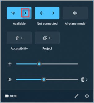 Where to find "Manage Wi-Fi connections" in the Windows 11 quick settings.