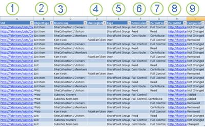 Permissions.xml report when opened in Excel