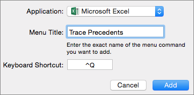 Office 2016 for Mac custom keyboard shortcut example