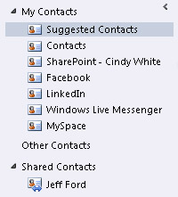 Suggested Contacts folder in the Navigation Pane